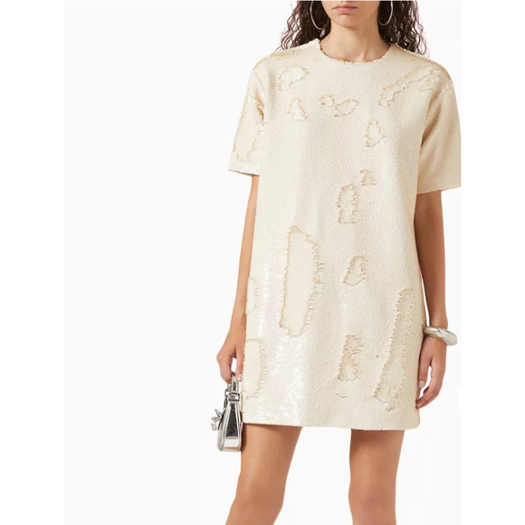 The Frankie Shop Riley Neutral Sequin Ivory Dress S - Picture 1 of 11